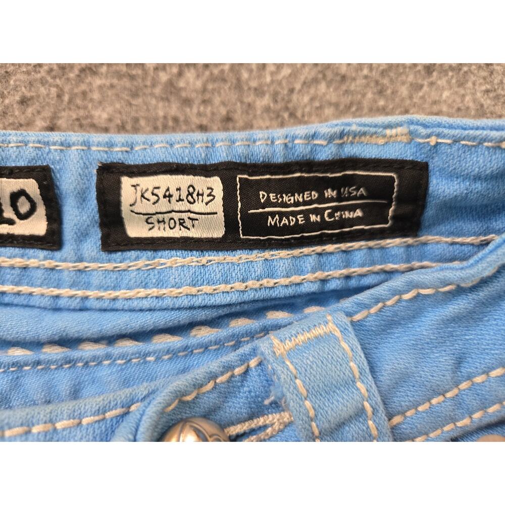 Miss Me Sky Blue Frayed Denim Shorts Youth Girls Sz 10 Mcbling Y2K Rhinestone - Picture 9 of 15